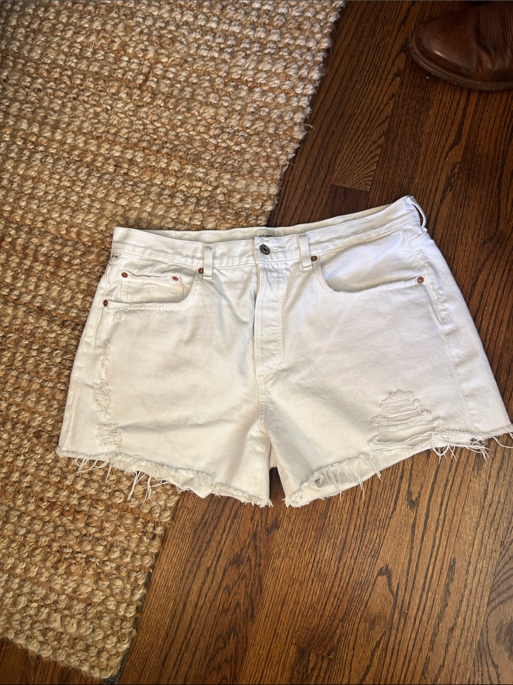 Citizens Of Humanity White Distressed Frayed Hem Denim Shorts